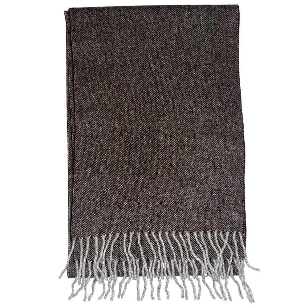 Eton Men's Wool Grey Brown Fringe Luxury Made in Italy Rectangle Scarf